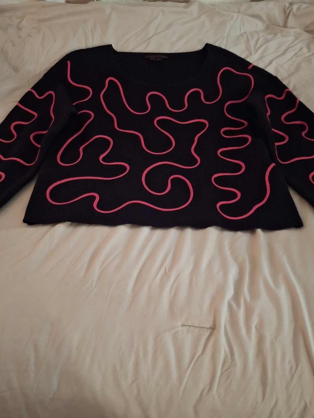 Fontana Women's Black Sweater with Pink Abstract Trim - Picture 2 of 7
